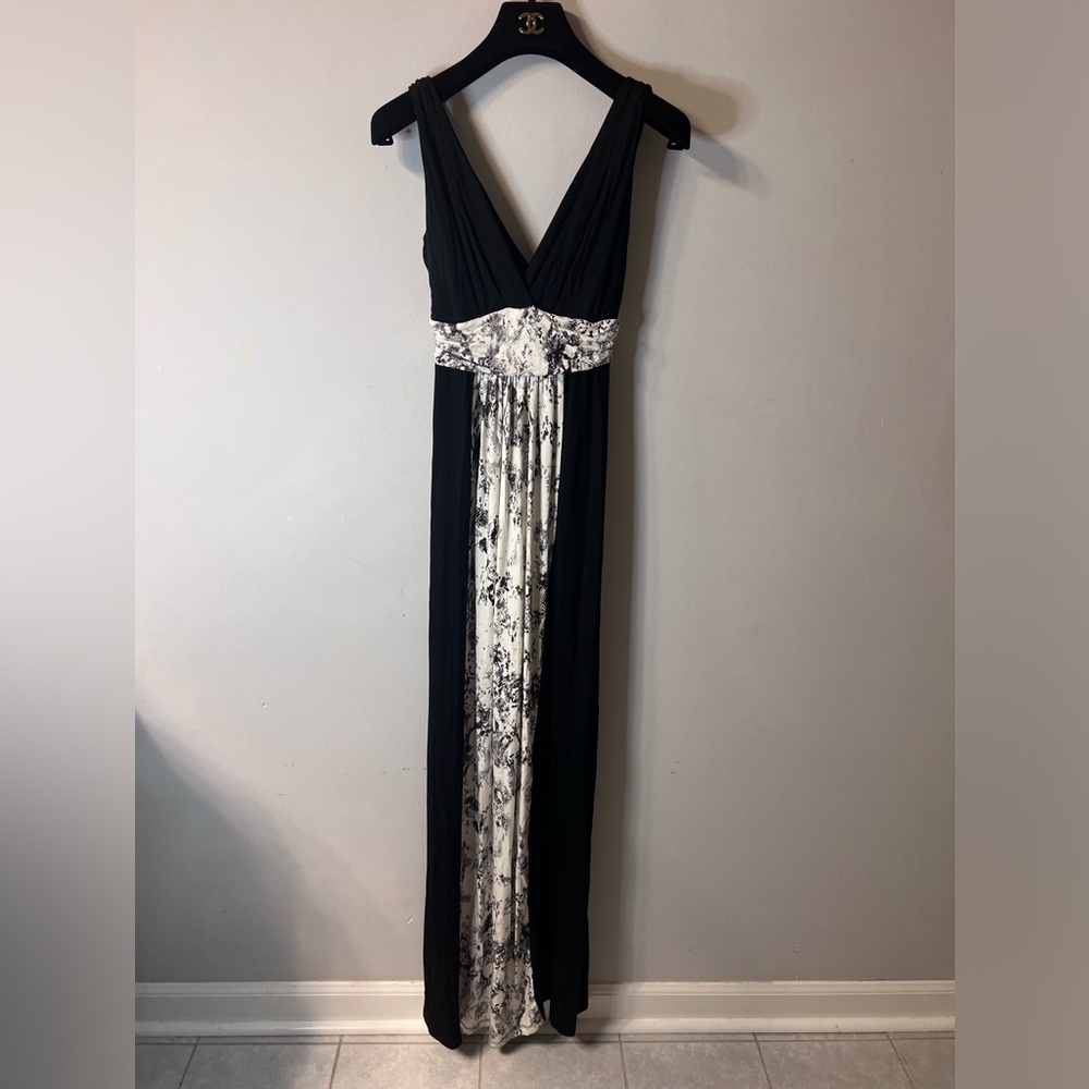 Tart Black and White Ruched Embellished Maxi Dress